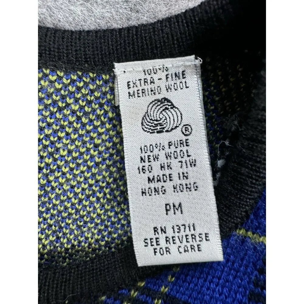 Valerie Stevens Petites Women PM Cardigan‎ Blue Plaid Full Zip 100% Wool